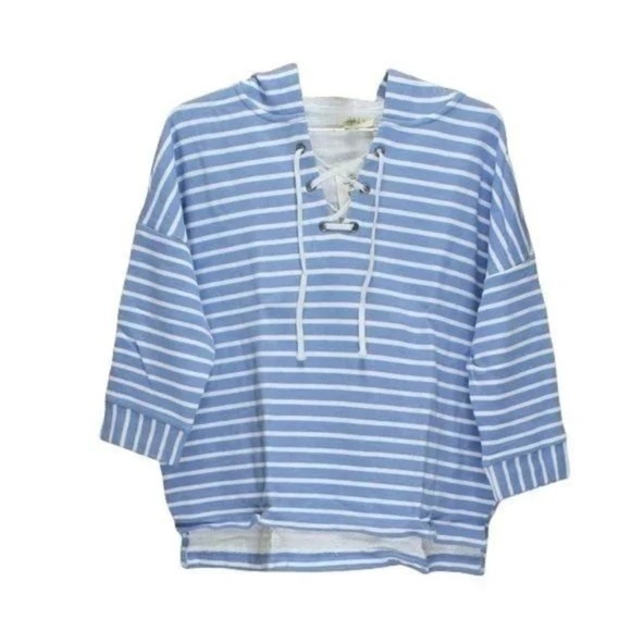 Style & Co 3/4 Sleeve Lace Up Sailor Stripe Hoodie Sailor Stripe XL - Picture 1 of 3